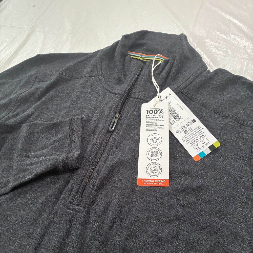 Smartwool Men's Classic Small Thermal Merino Charcoal 1/4 Zip Base Layer Top NEW